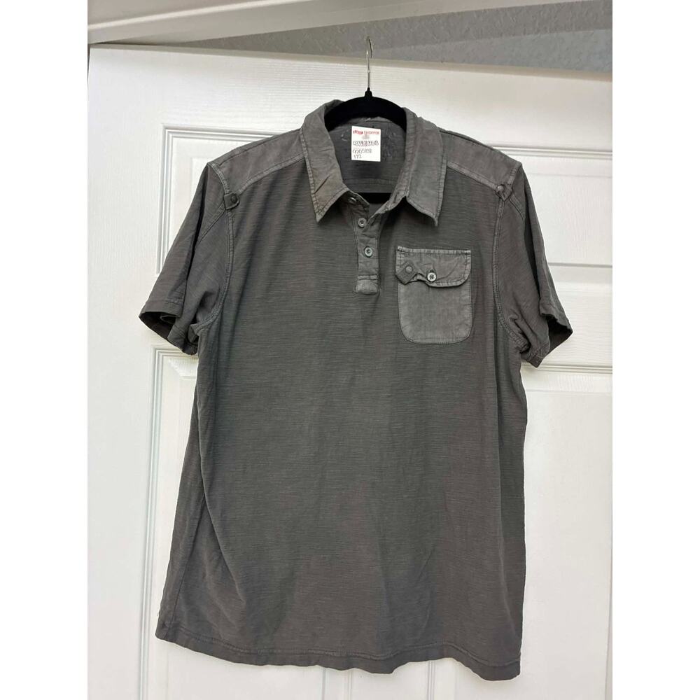 CHALS Mens‎ Polo Shirt Large Gray Short Sleeve Button Placket Pocket NWT